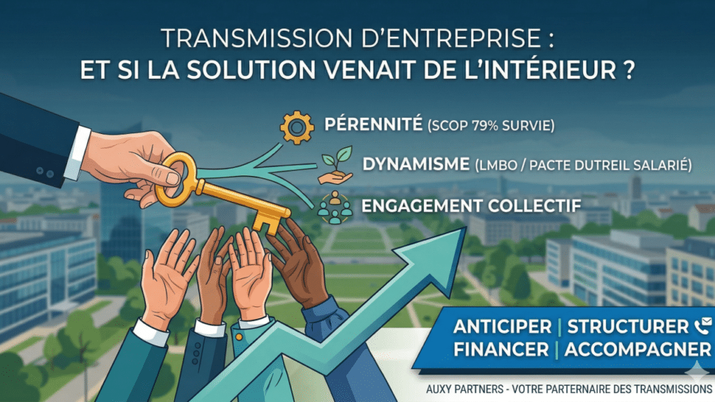 Transmission d'entreprise : reprise interne par les salariés - SCOP, LMBO, Pacte Dutreil Salarié - Auxy Partners